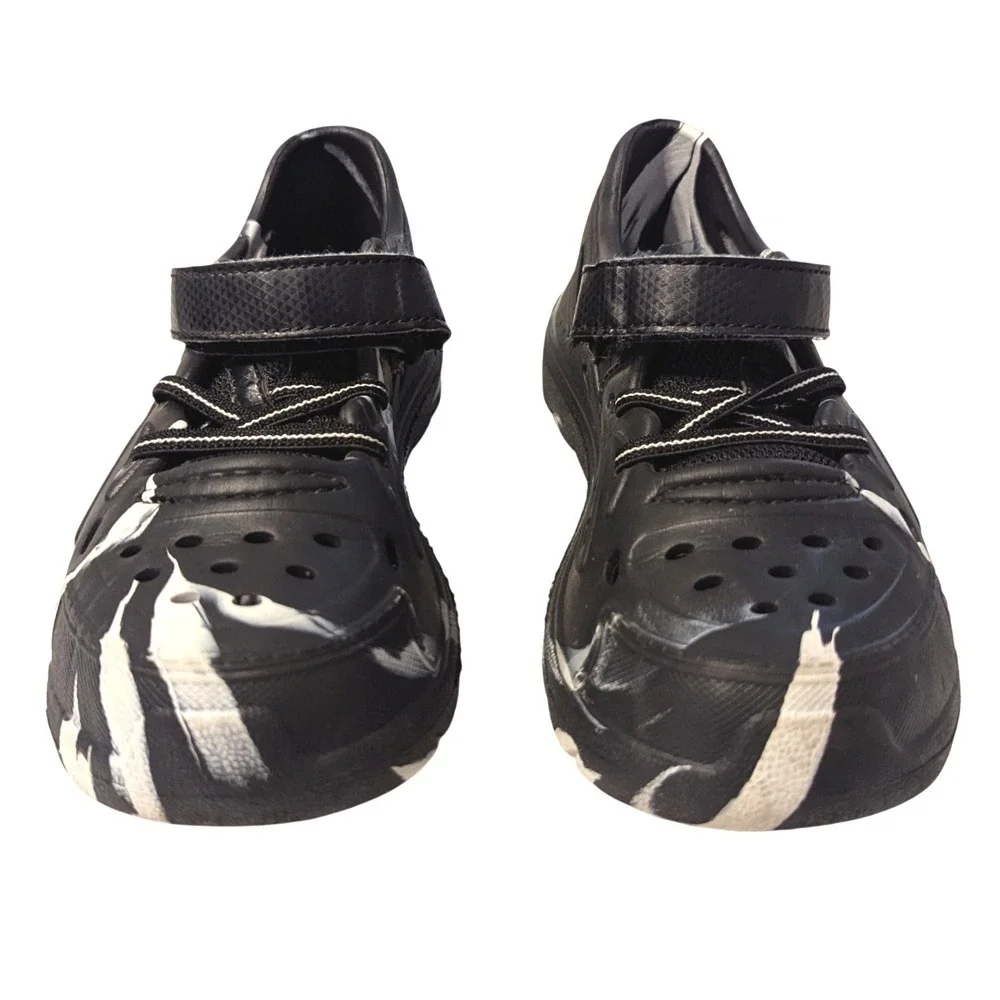 Stride Rite 360 Ocean Boys Black White Marble Rubber Water Shoes Hook Loop Sz 12
